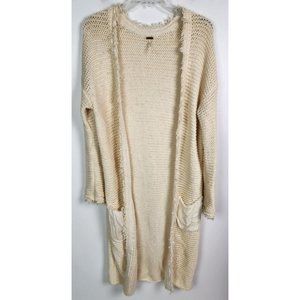 Free People Women's Sz. M Ivory Wouldn't Knit Be Nice Long Line Cardigan